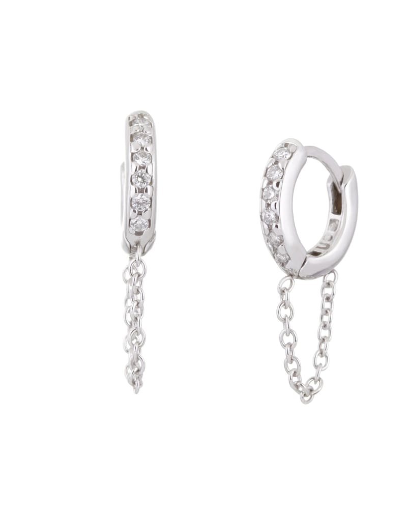 Front of a size one-size-fits-all 10mm Diamond And 14K White Gold Huggies With Chain Gold in Gold by Eklexic. | dia_product_style_image_id:282930